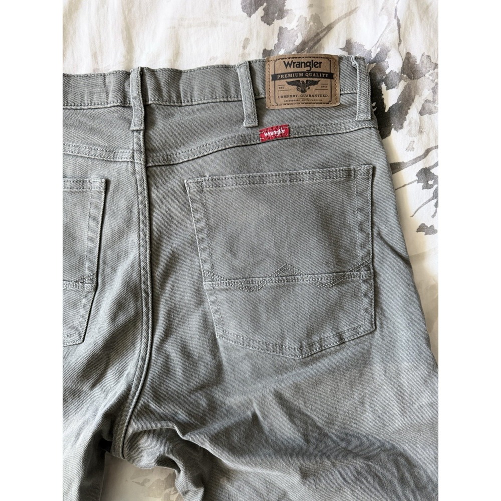 Wrangler Jeans Straight Fit Jeans Grey Olive Stretch Denim EUC 34 x 30 Workwear